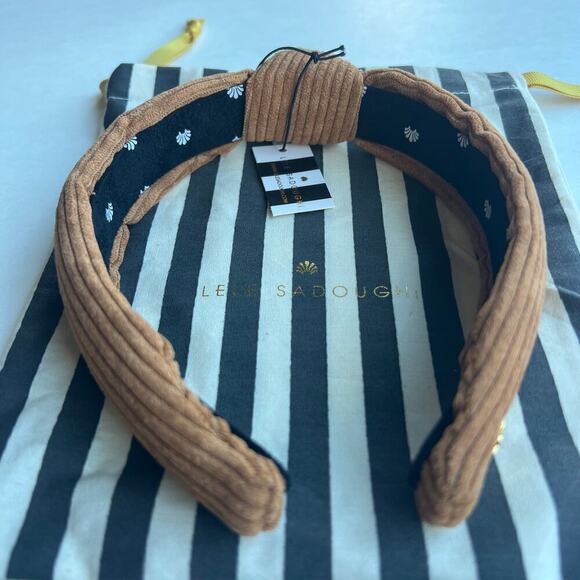 RARE Lele Sadoughi Timeless Camel Corduroy Knotted Everyday Headband Gold Logo - Picture 4 of 10